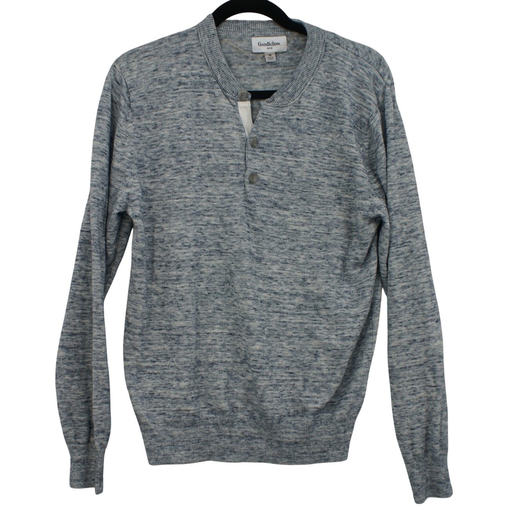 Goodfellow & Co Mens Blue Marled Henley Sweater Long Sleeve‎ Size Medium Casual